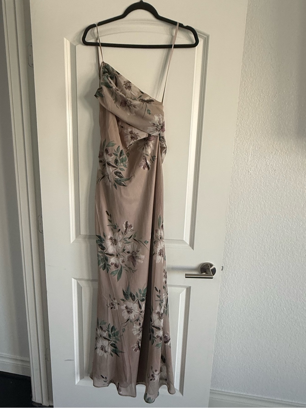 JLUXLABEL Blush Taupe Floral One-Shoulder Maxi Dress